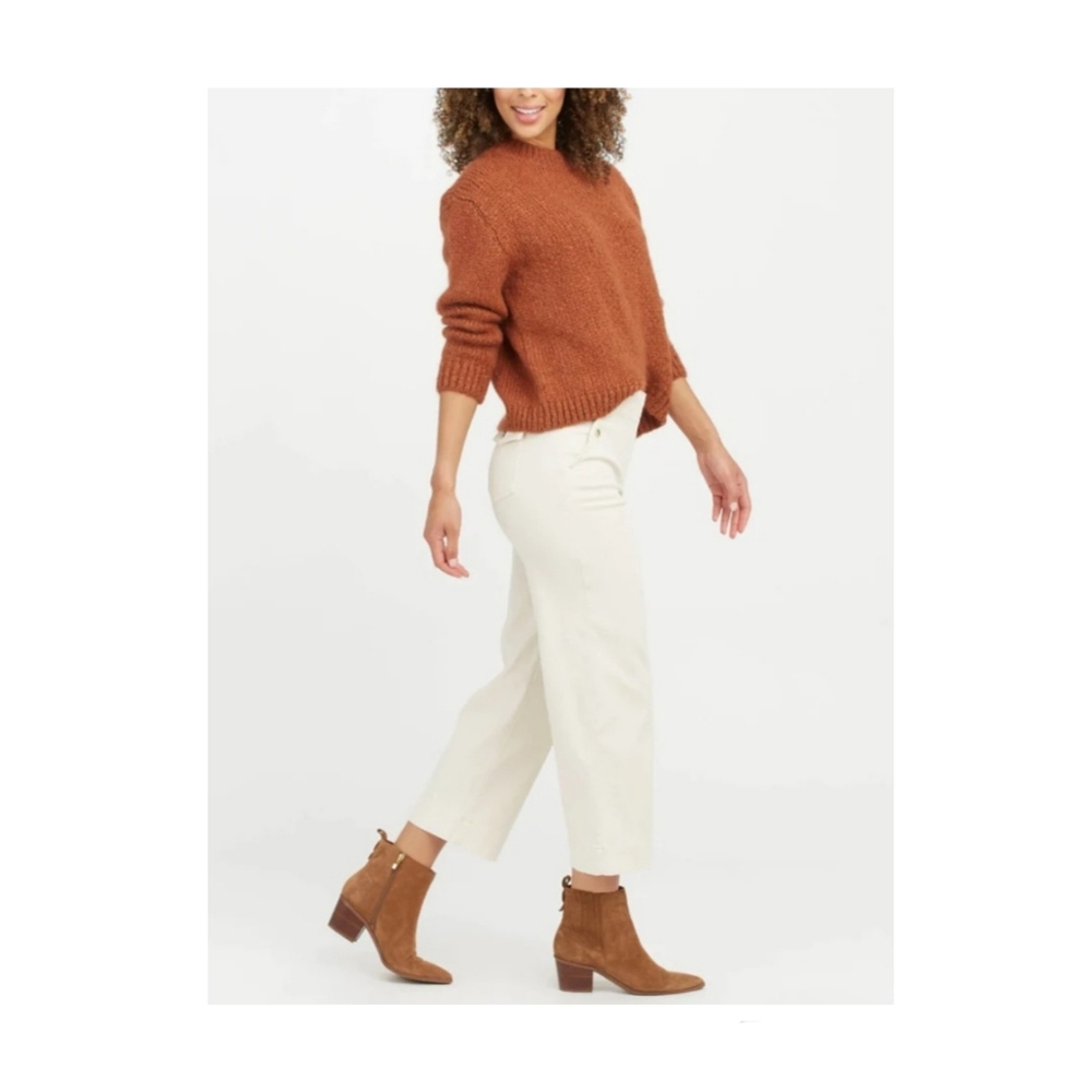 Spanx Stretch Twill Crop Wide Leg Size 1X Beige Khaki Tan